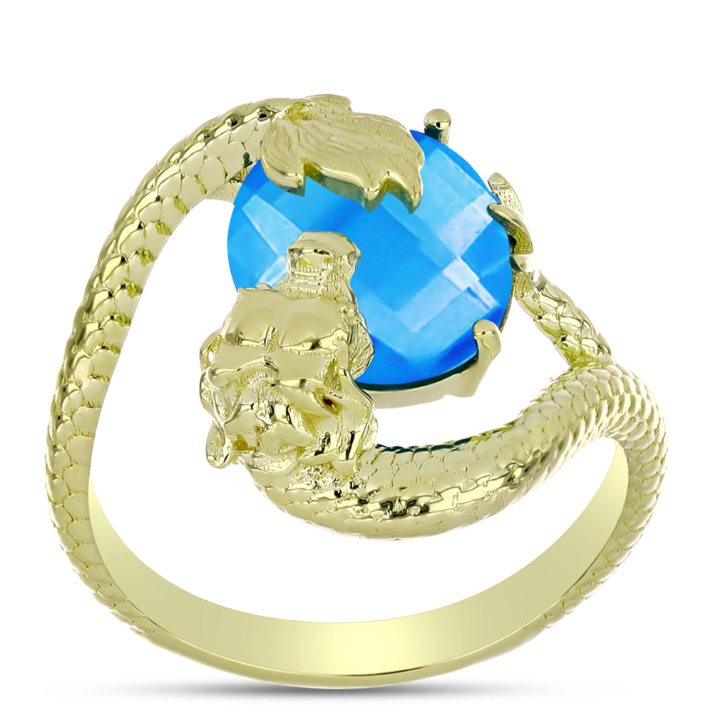 Goldplattierter Silberring mit blauem Jade 3 