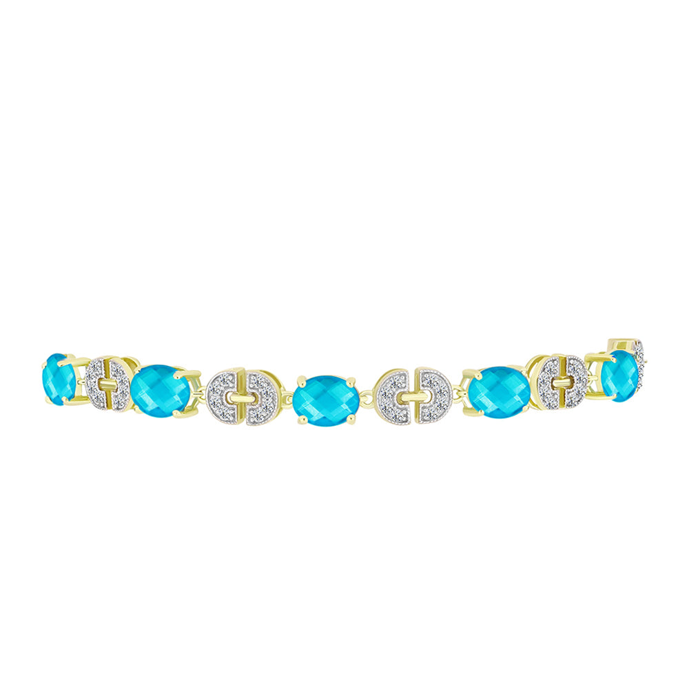 Goldplattiertes Silberarmband mit blauem Jade und weißem Topas 2 