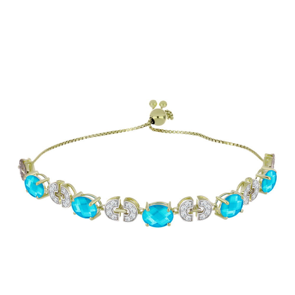 Goldplattiertes Silberarmband mit blauem Jade und weißem Topas