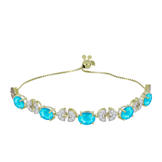 Goldplattiertes Silberarmband mit blauem Jade und weißem Topas