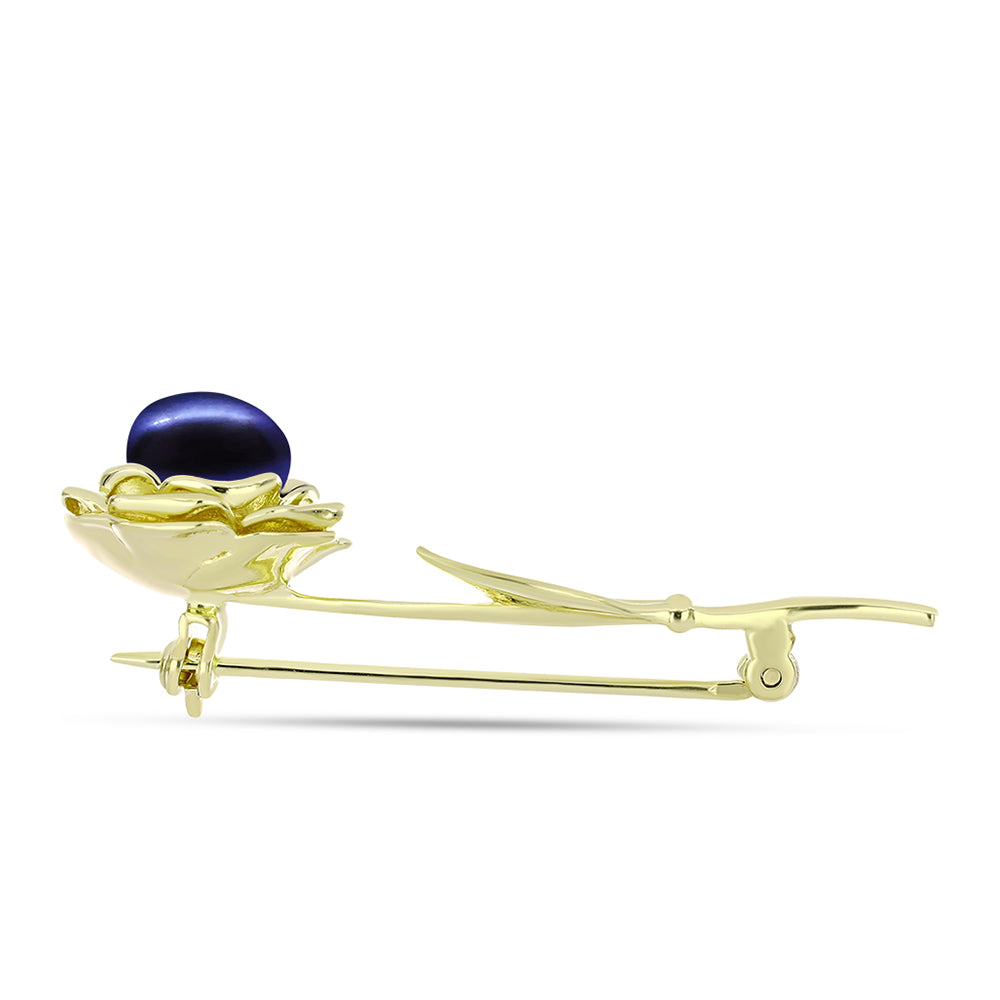 Goldplattierte Silberbrosche mit schwarzer Süßwasserperle