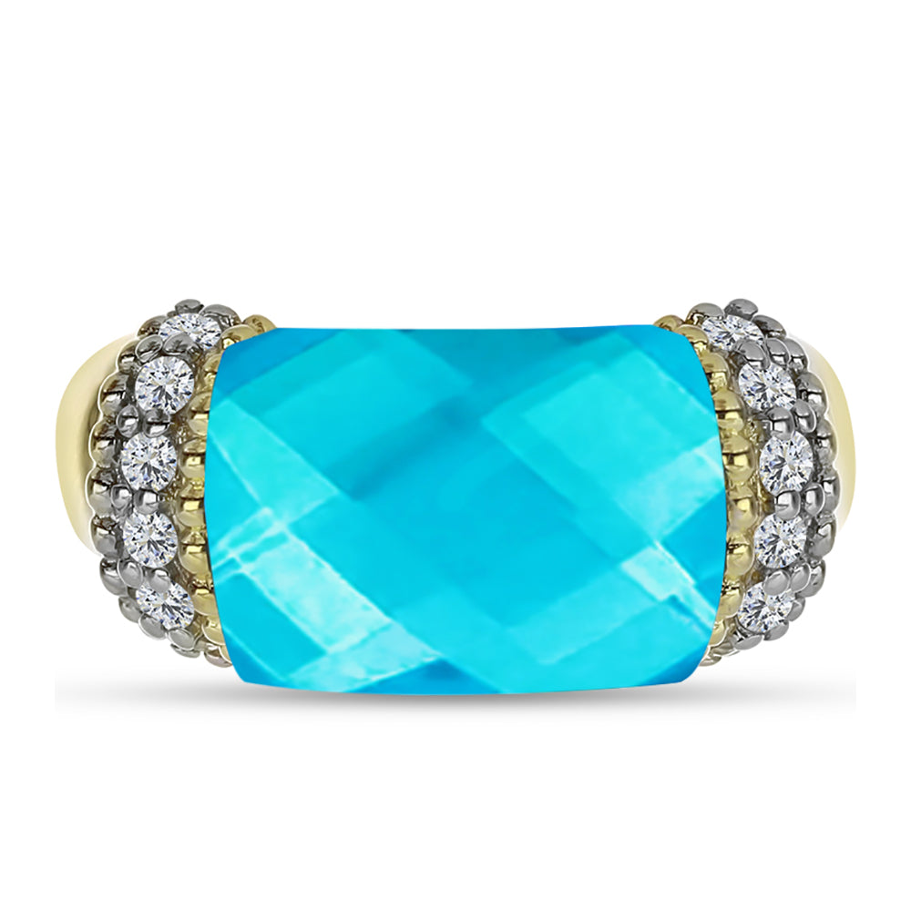 Goldplattierter Silberring mit blauem Jade und weißem Topas