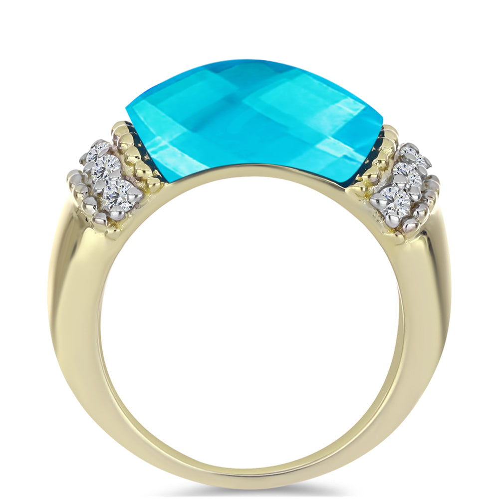 Goldplattierter Silberring mit blauem Jade und weißem Topas