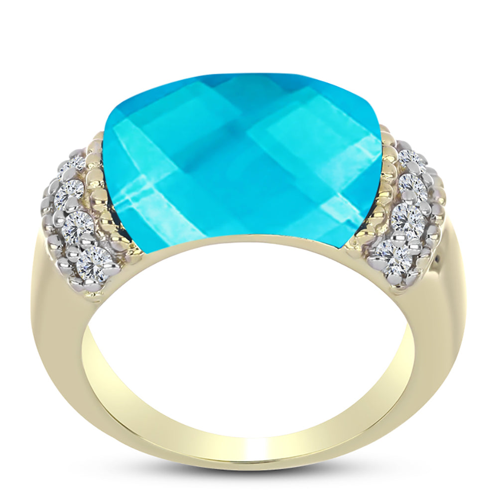 Goldplattierter Silberring mit blauem Jade und weißem Topas