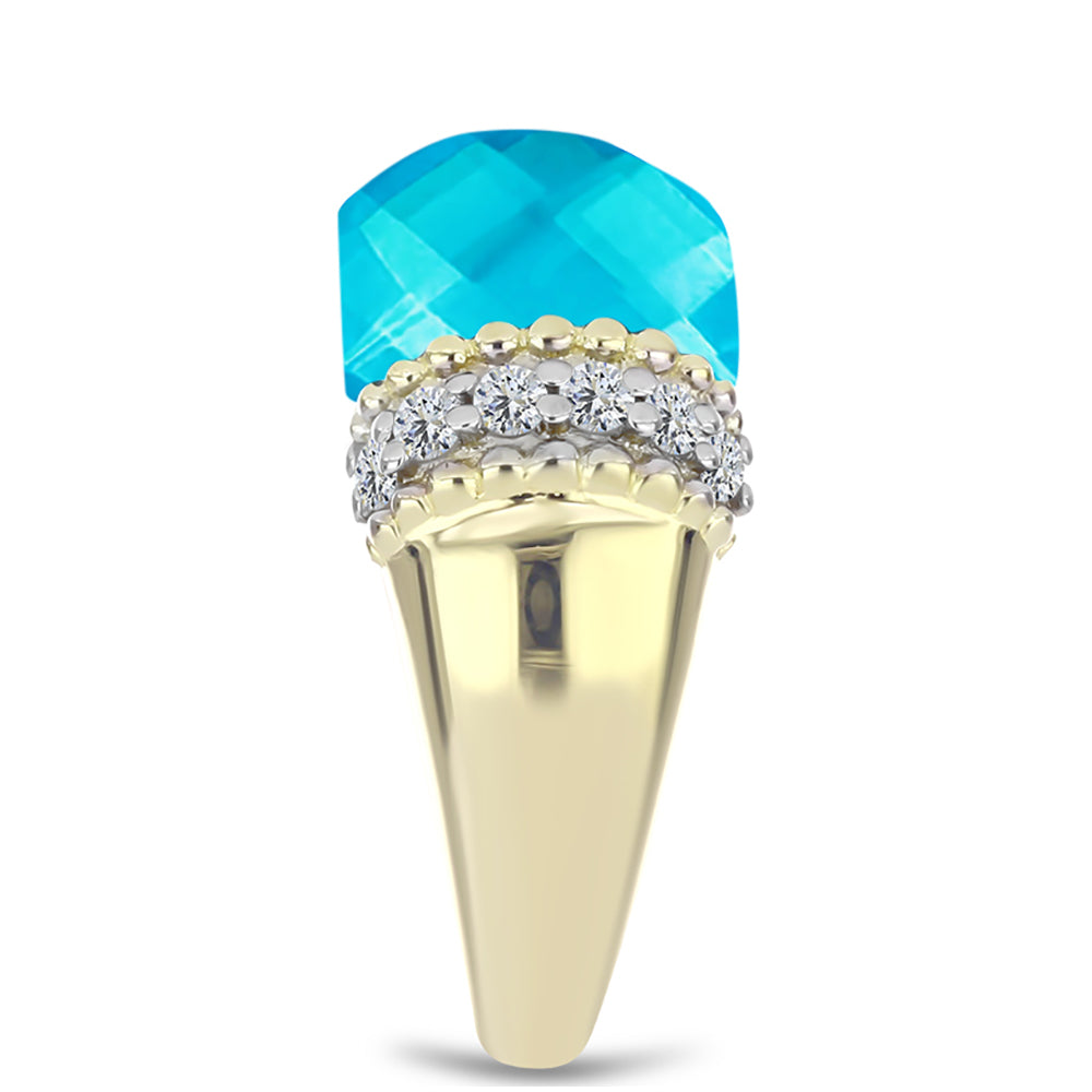 Goldplattierter Silberring mit blauem Jade und weißem Topas