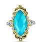 Goldplattierter Silberring mit blauem Jade und weißem Topas