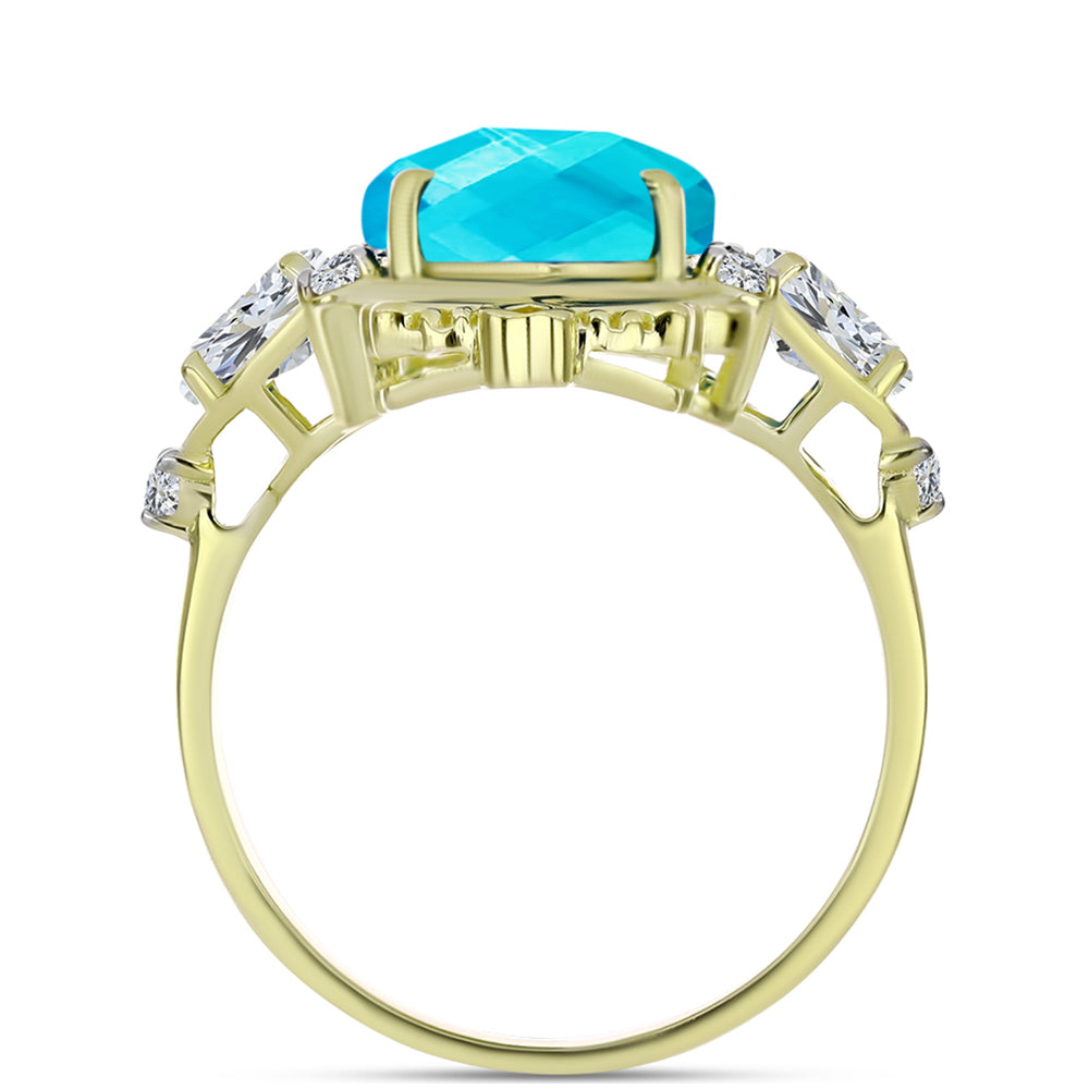 Goldplattierter Silberring mit blauem Jade und weißem Topas 2 