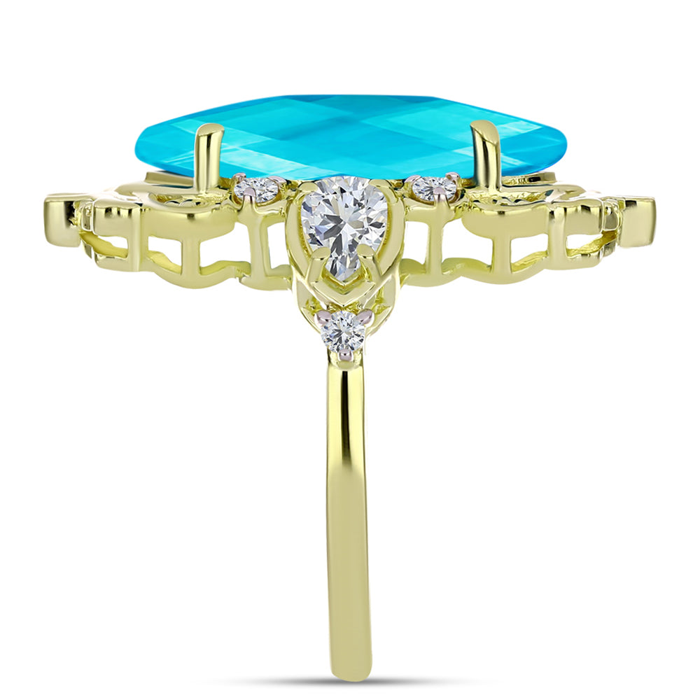 Goldplattierter Silberring mit blauem Jade und weißem Topas
