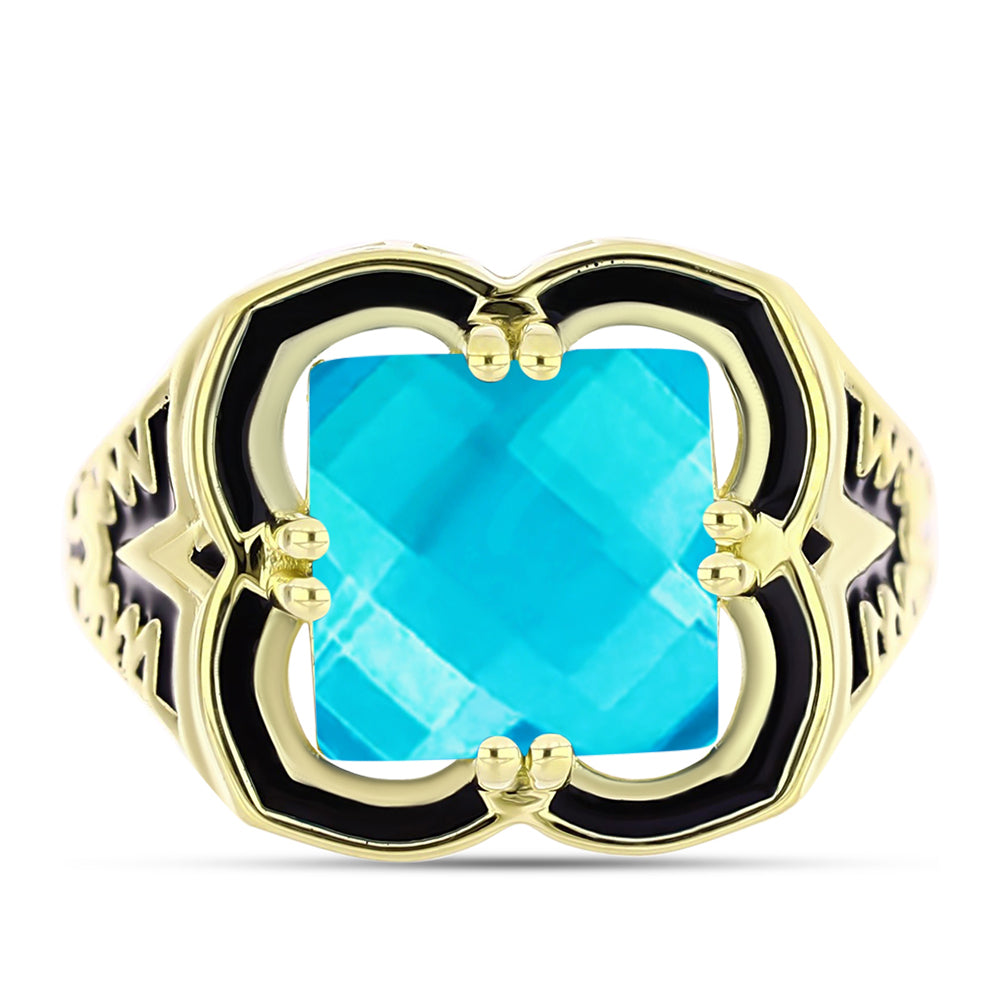 Goldplattierter Silberring mit blauem Jade