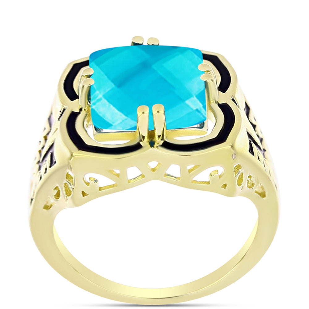 Goldplattierter Silberring mit blauem Jade 3 