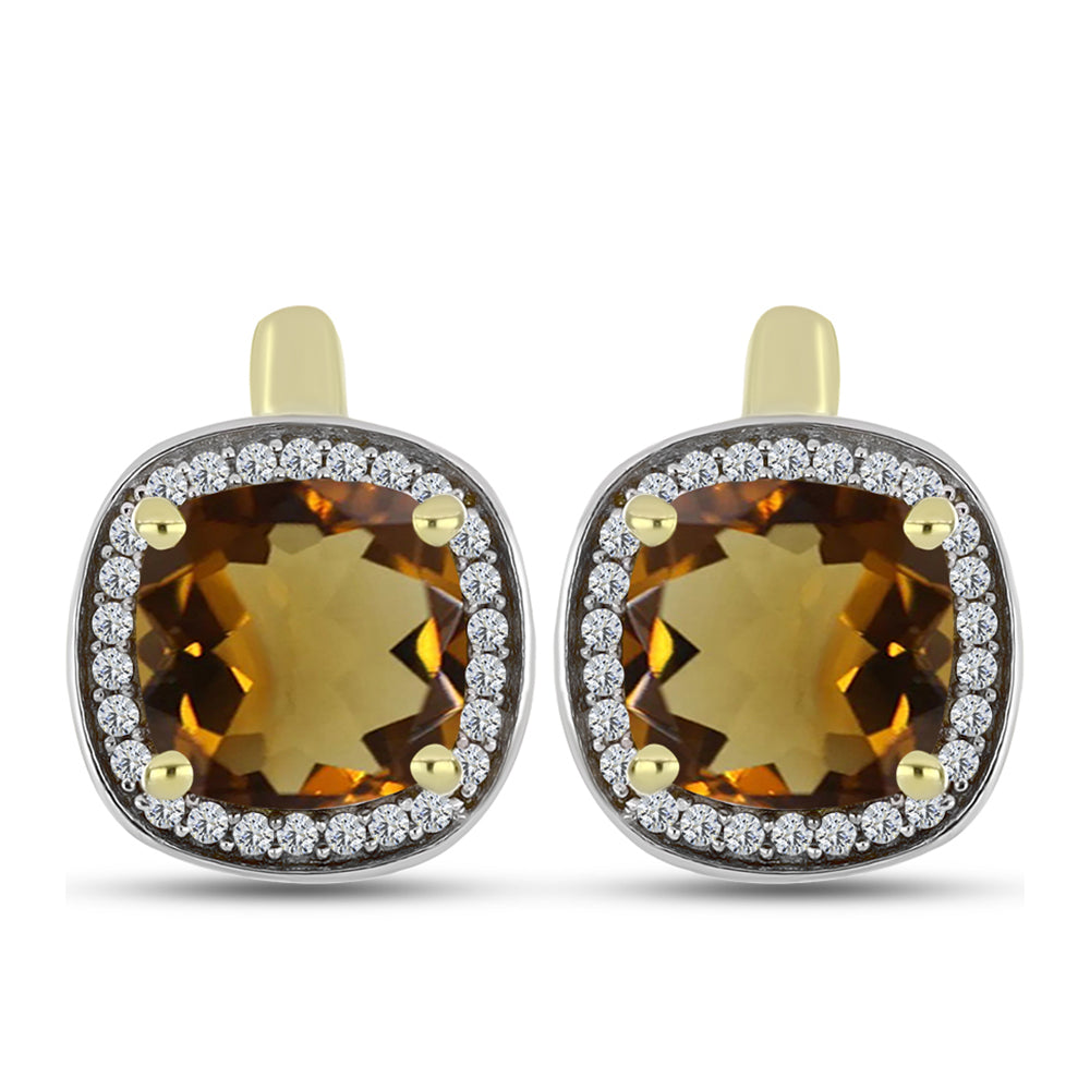 Goldplattierte Silberohrringe mit Cognac-Quarz und weißem Topas