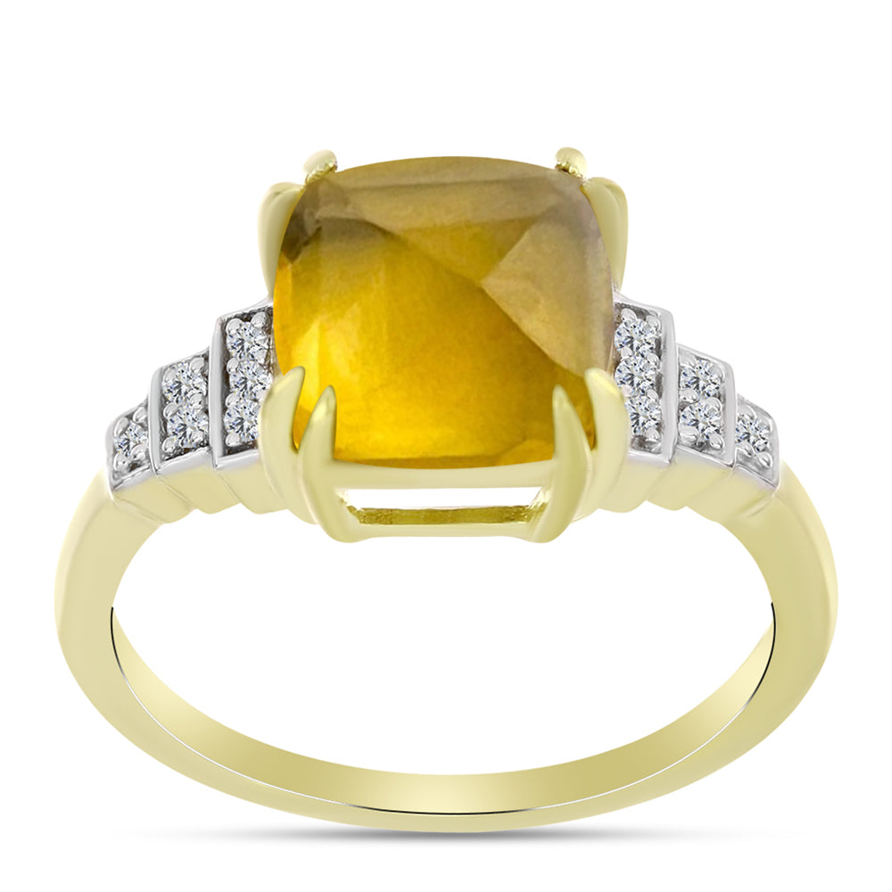 Goldplattierter Silberring mit Cognac-Quarz und weißem Topas
