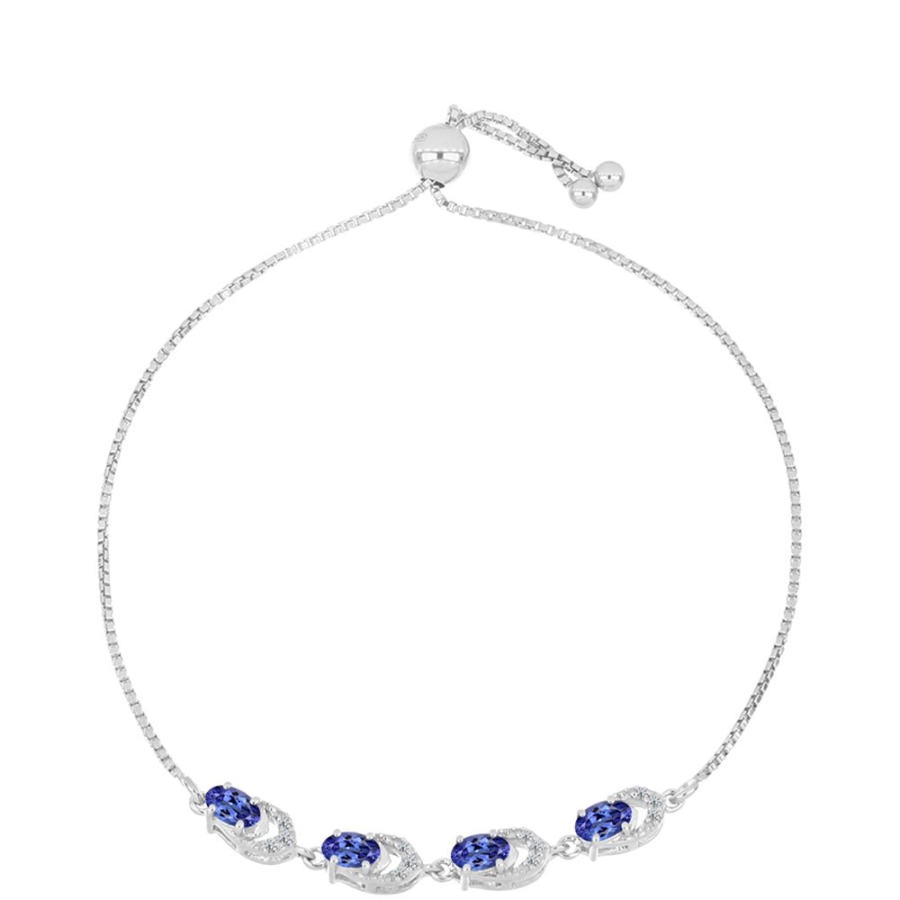 Silberarmband mit Tansanit - Klasse AAA und weißem Diamant