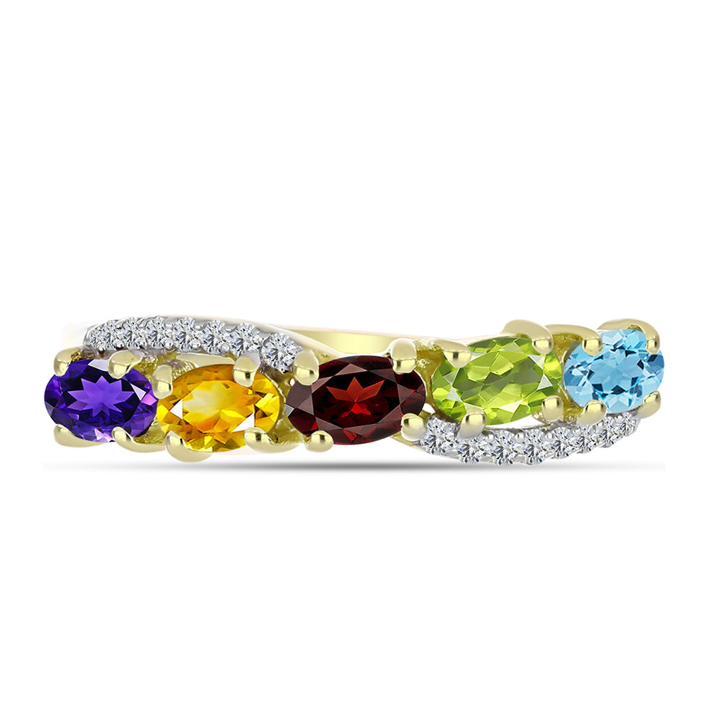 Goldplattierter Silberring mit marokkanischem Amethyst und Zitrin aus dem Ural
