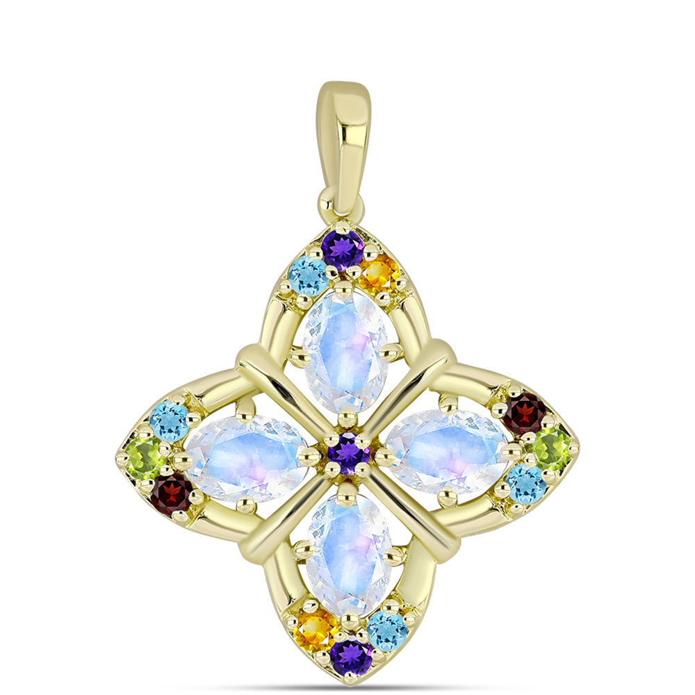 Goldplattierter Silberanhänger mit Regenbogenmondstein und marokkanischem Amethyst 1 