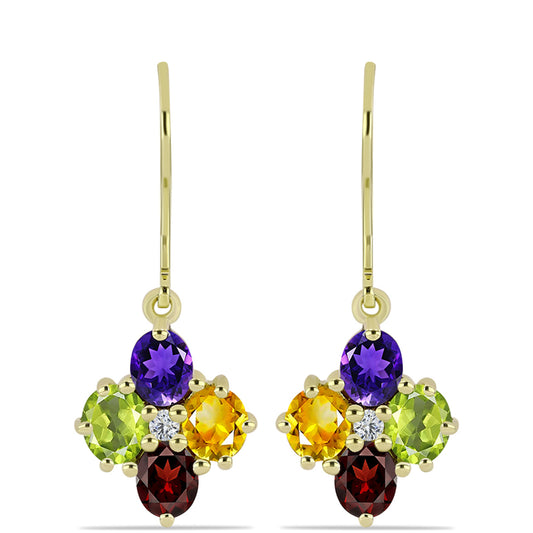 Goldplattierte Silberohrringe mit marokkanischem Amethyst und Zitrin aus dem Ural