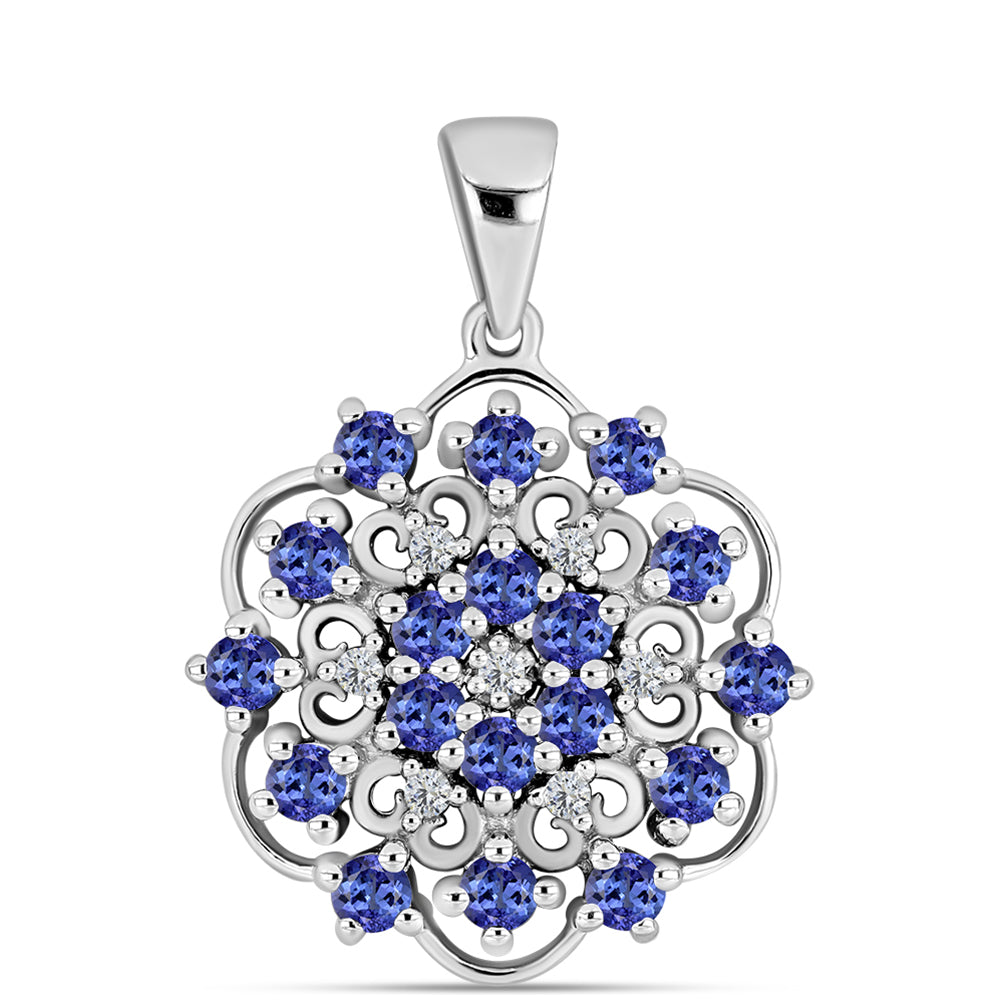 Silberanhänger mit Tansanit - Klasse AAA und weißem Diamant 1 