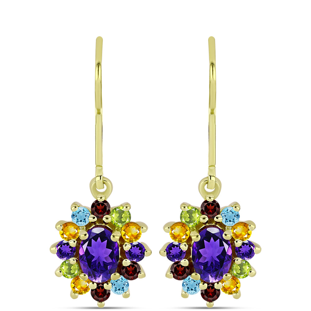 Goldplattierte Silberohrringe mit marokkanischem Amethyst und Zitrin aus dem Ural 1 
