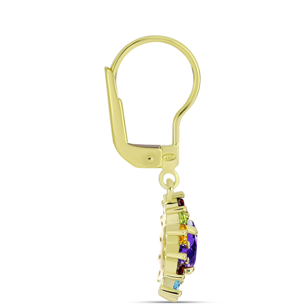 Goldplattierte Silberohrringe mit marokkanischem Amethyst und Zitrin aus dem Ural 2 