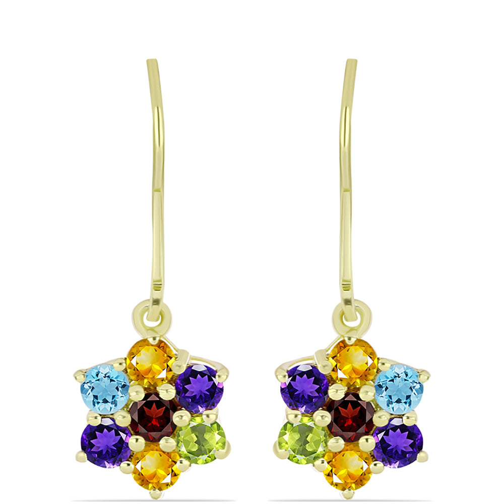 Goldplattierte Silberohrringe mit marokkanischem Amethyst und Zitrin aus dem Ural