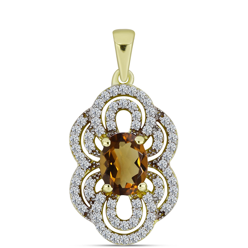 Goldplattierter Silberanhänger mit Cognac-Quarz und weißem Topas 1 