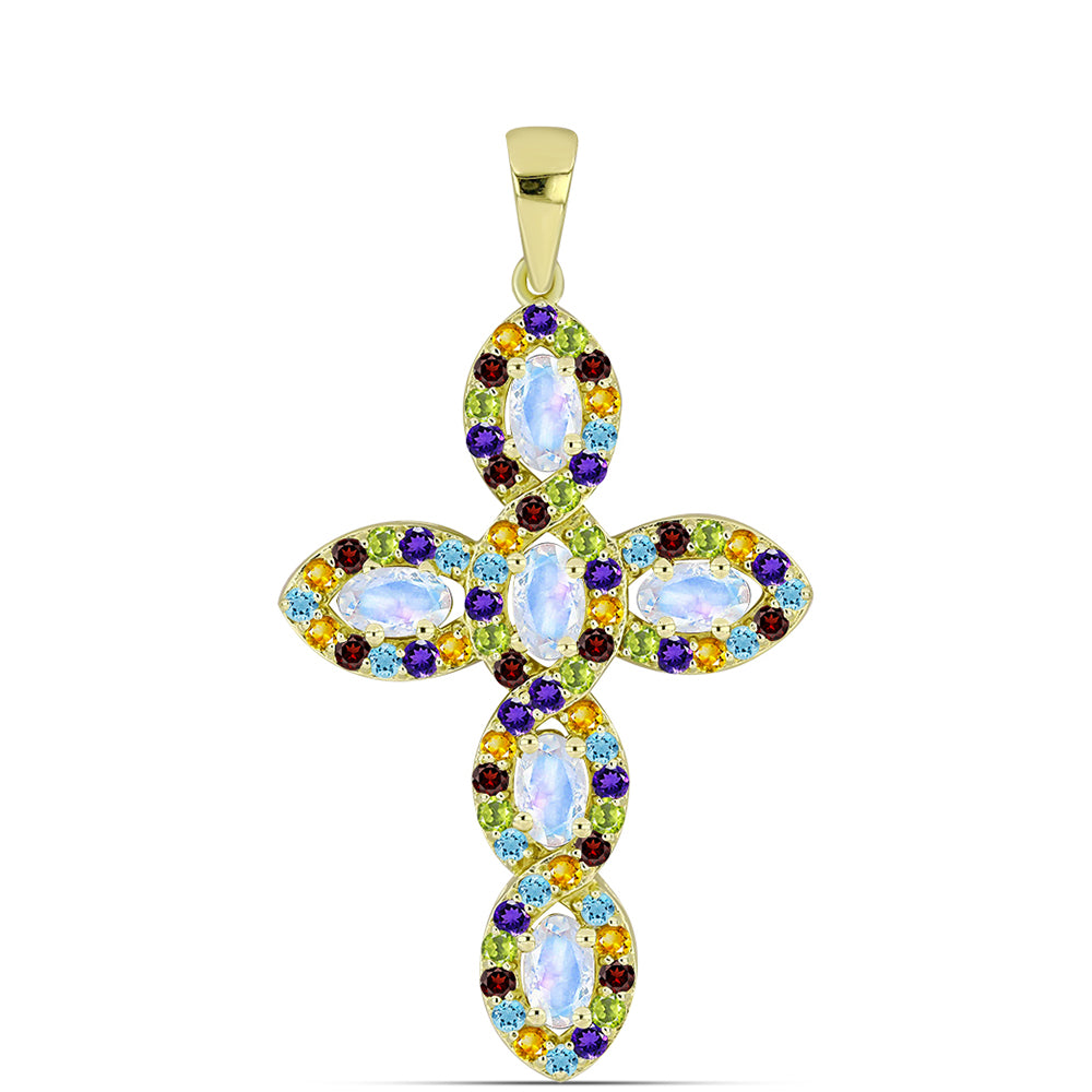 Goldplattierter Silberanhänger mit Regenbogenmondstein und marokkanischem Amethyst 1 