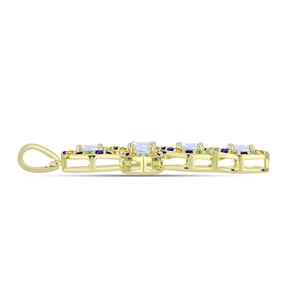 Goldplattierter Silberanhänger mit Regenbogenmondstein und marokkanischem Amethyst