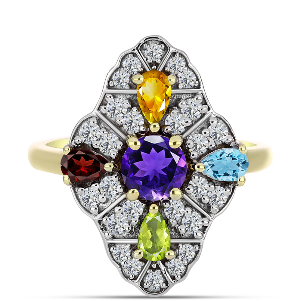 Goldplattierter Silberring mit marokkanischem Amethyst und Zitrin aus dem Ural 1 