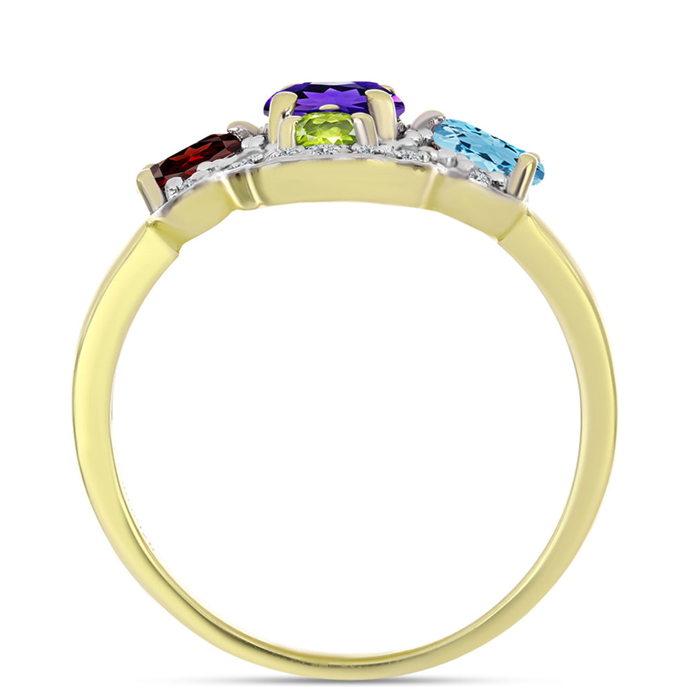 Goldplattierter Silberring mit marokkanischem Amethyst und Zitrin aus dem Ural