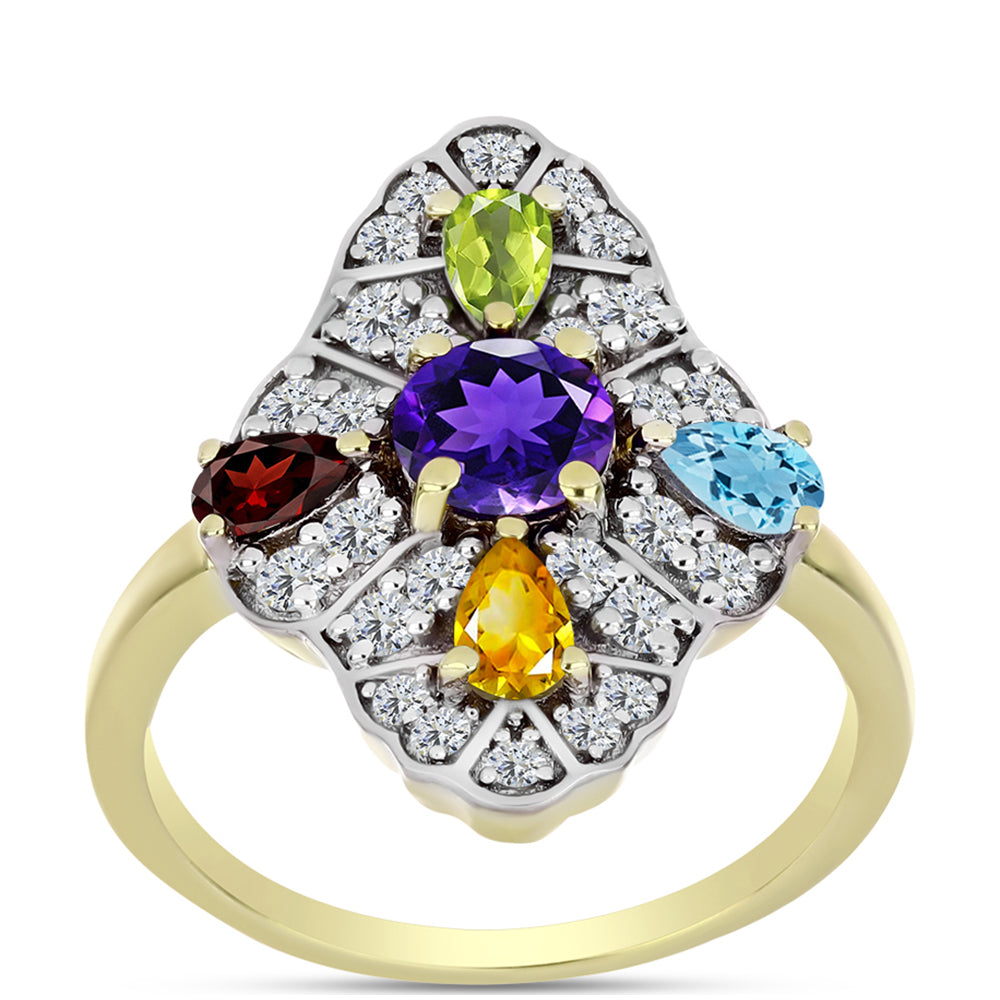 Goldplattierter Silberring mit marokkanischem Amethyst und Zitrin aus dem Ural 3 