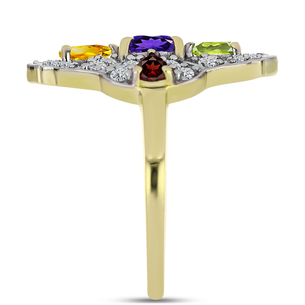 Goldplattierter Silberring mit marokkanischem Amethyst und Zitrin aus dem Ural