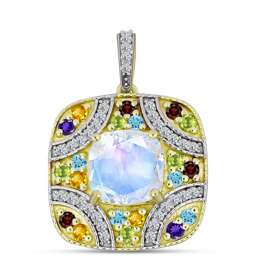 Goldplattierter Silberanhänger mit Regenbogenmondstein und marokkanischem Amethyst 1 