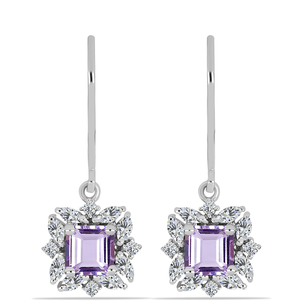 Silberohrringe mit Rose De France Amethyst und weißem Zirkon 1 