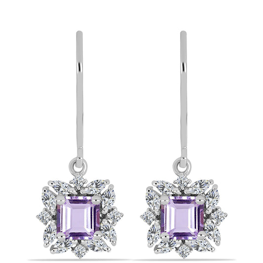 Silberohrringe mit Rose De France Amethyst und weißem Zirkon