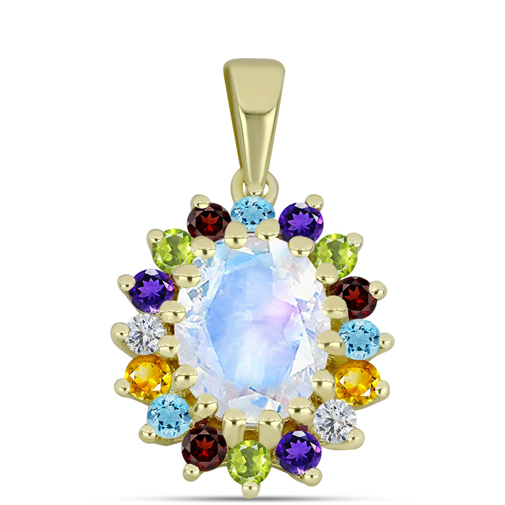 Goldplattierter Silberanhänger mit Regenbogenmondstein und marokkanischem Amethyst 1 
