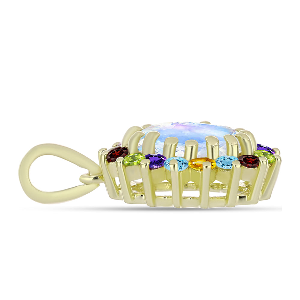 Goldplattierter Silberanhänger mit Regenbogenmondstein und marokkanischem Amethyst 2 