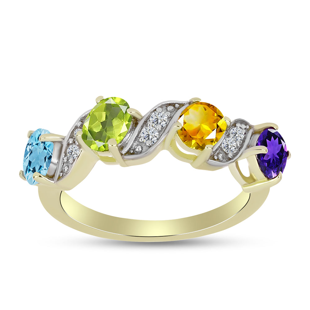 Goldplattierter Silberring mit marokkanischem Amethyst und Zitrin aus dem Ural