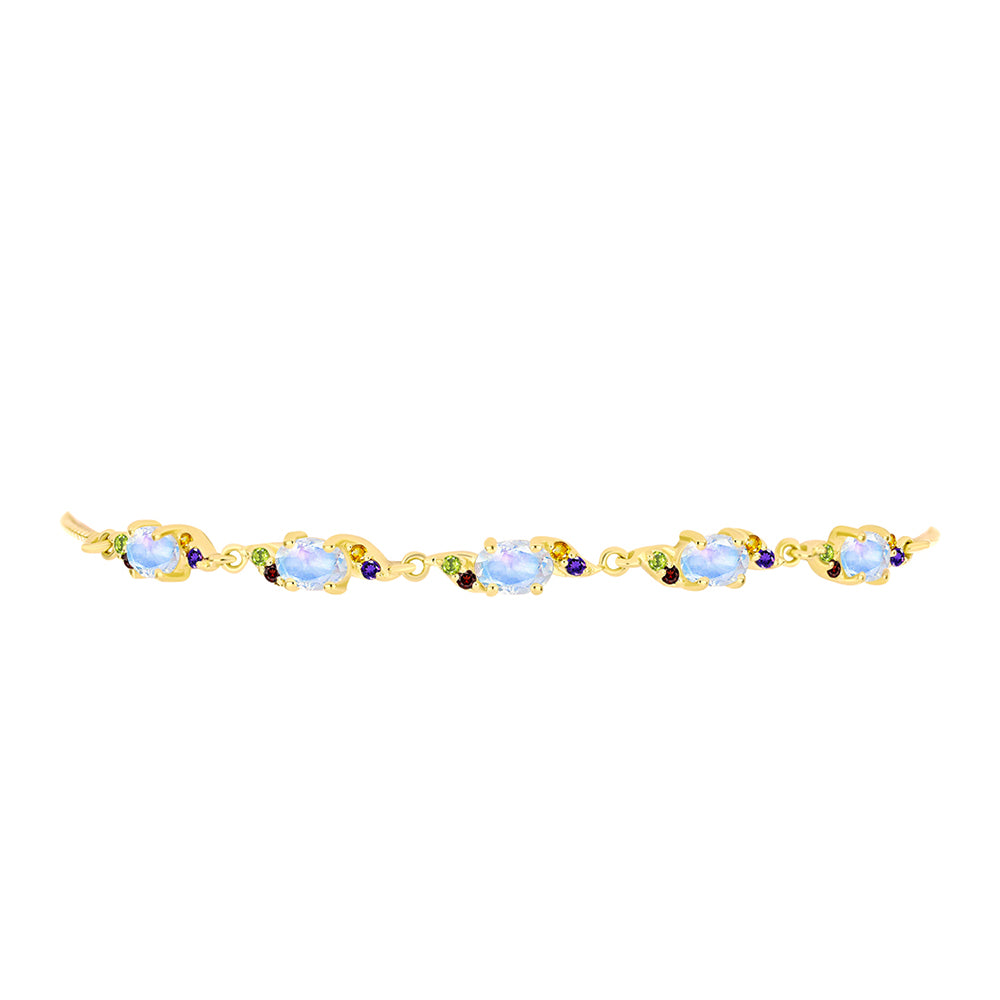 Goldplattiertes Silberarmband mit Regenbogenmondstein und marokkanischem Amethyst 2 