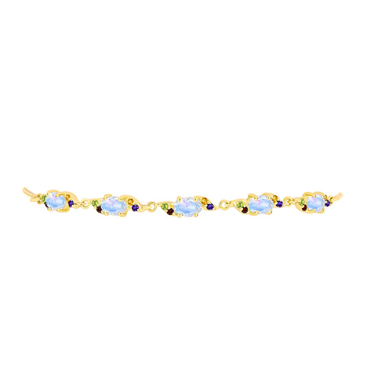 Goldplattiertes Silberarmband mit Regenbogenmondstein und marokkanischem Amethyst