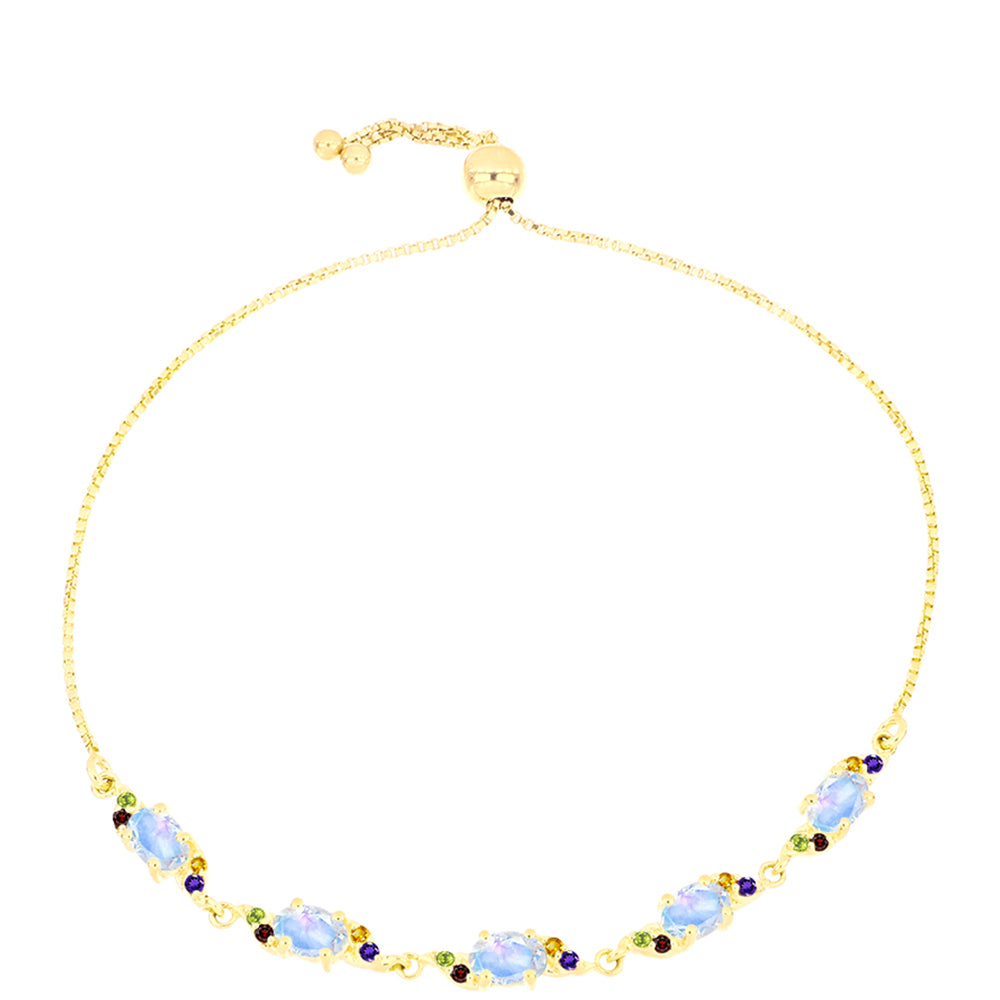 Goldplattiertes Silberarmband mit Regenbogenmondstein und marokkanischem Amethyst 1 