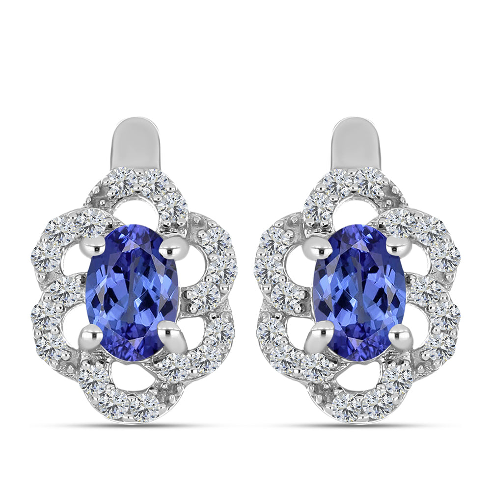 Silberohrringe mit Tansanit - Klasse AAA und weißem Diamant 1 