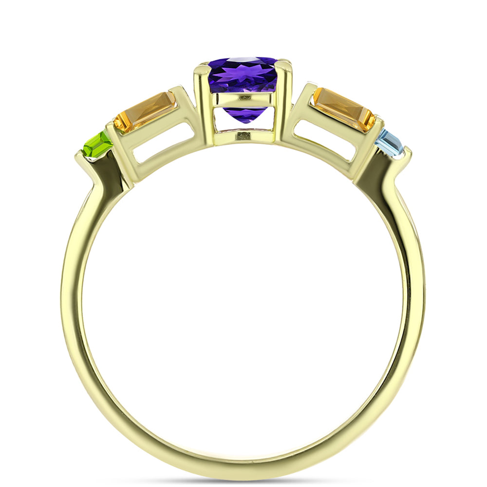 Goldplattierter Silberring mit marokkanischem Amethyst und Zitrin aus dem Ural 2 