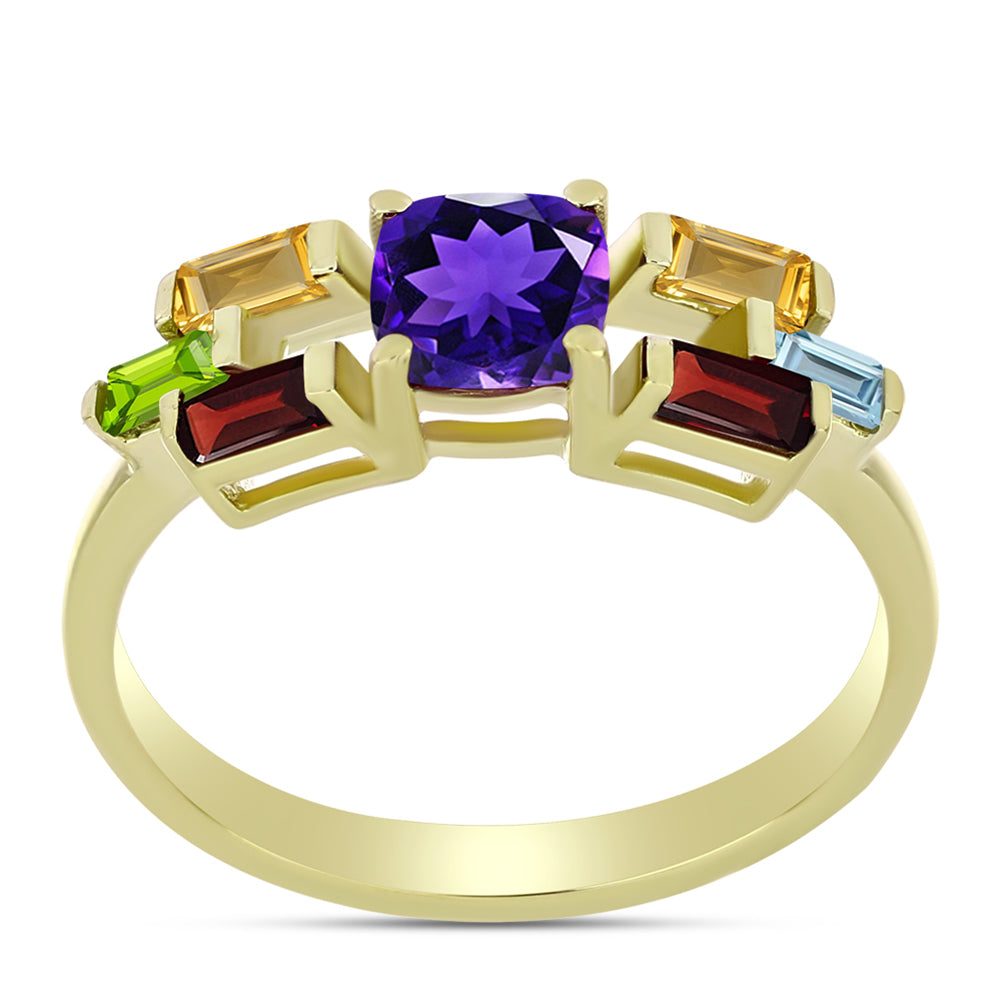 Goldplattierter Silberring mit marokkanischem Amethyst und Zitrin aus dem Ural 3 