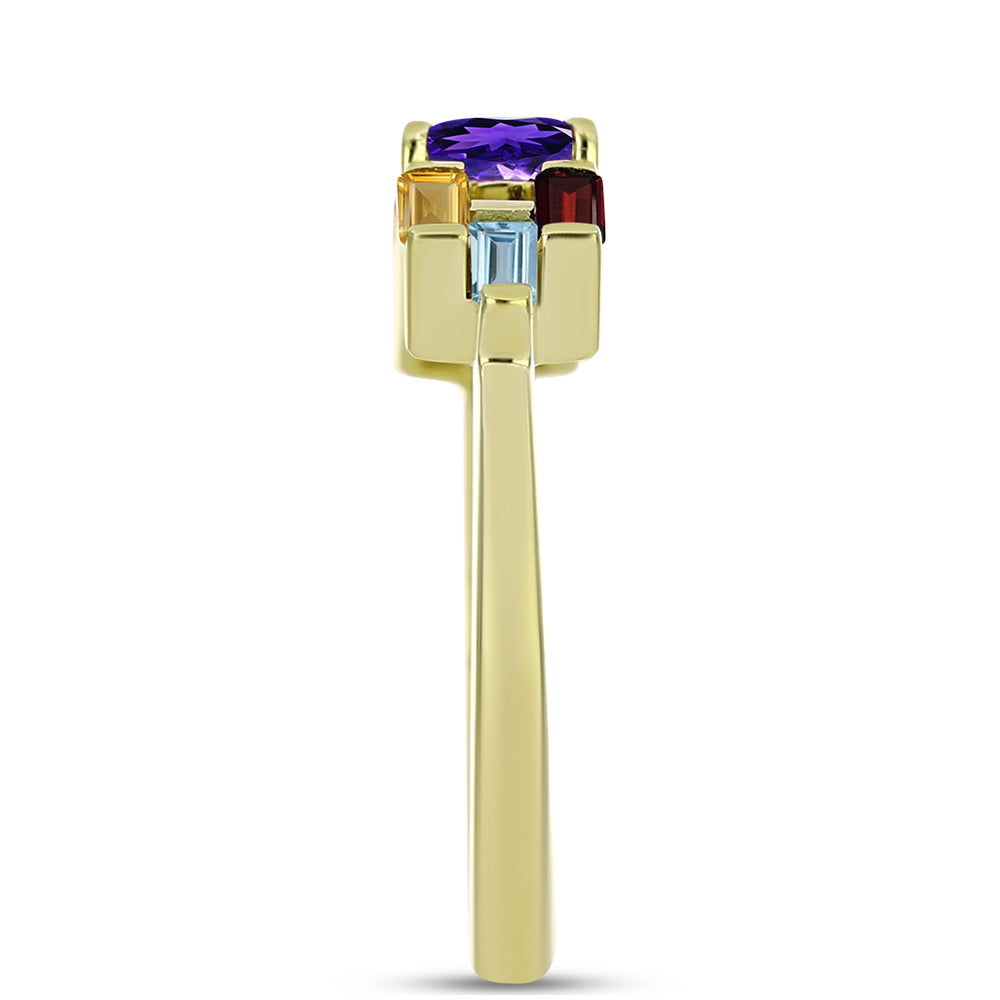 Goldplattierter Silberring mit marokkanischem Amethyst und Zitrin aus dem Ural
