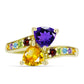 Goldplattierter Silberring mit marokkanischem Amethyst und Zitrin aus dem Ural