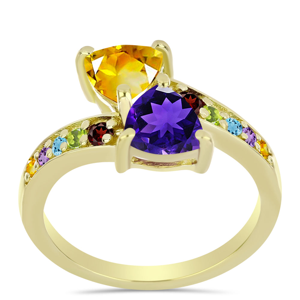 Goldplattierter Silberring mit marokkanischem Amethyst und Zitrin aus dem Ural
