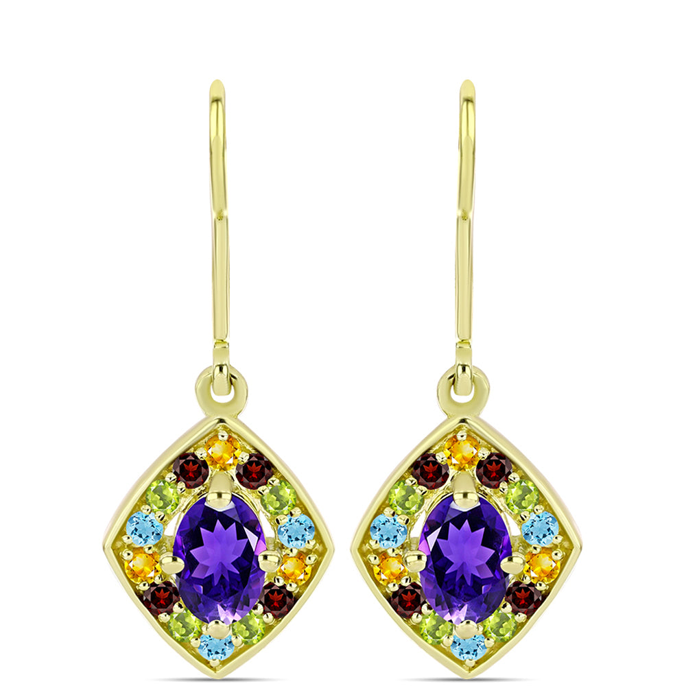 Goldplattierte Silberohrringe mit marokkanischem Amethyst und Zitrin aus dem Ural