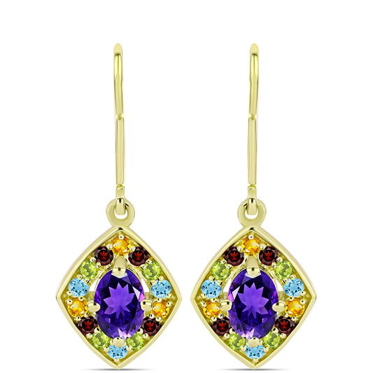 Goldplattierte Silberohrringe mit marokkanischem Amethyst und Zitrin aus dem Ural