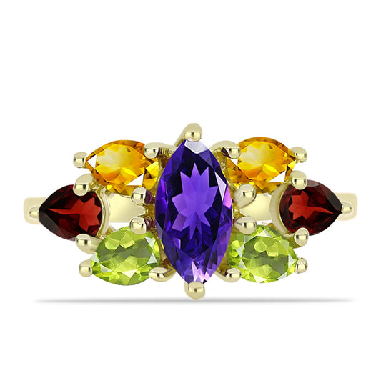 Goldplattierter Silberring mit marokkanischem Amethyst und Zitrin aus dem Ural