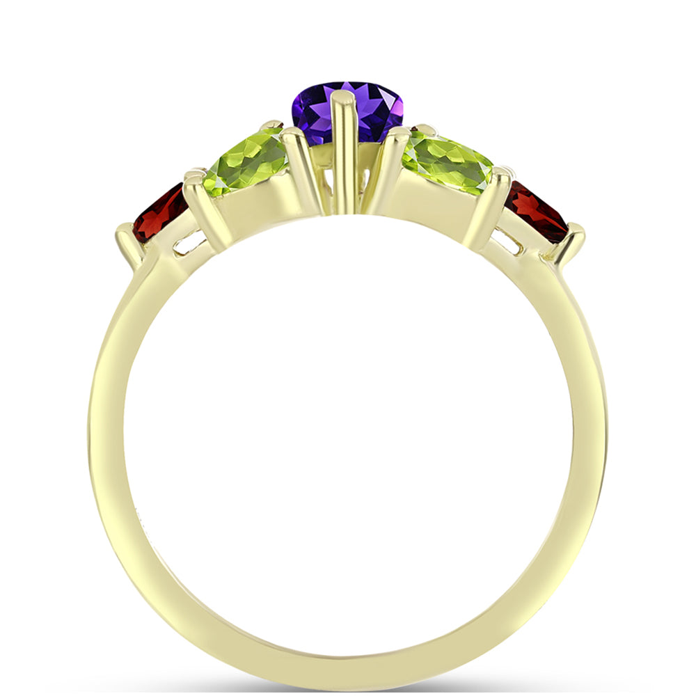 Goldplattierter Silberring mit marokkanischem Amethyst und Zitrin aus dem Ural